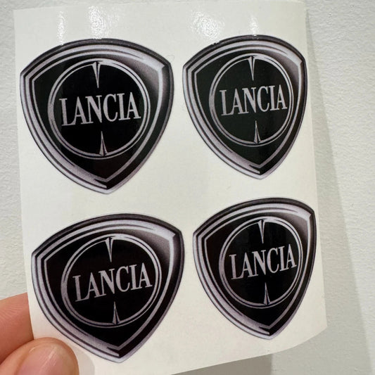 BORCHIE COPRIMOZZI ADESIVI STICKERS PER CERCHI X 4 PZ 46mm LOGO lancia NERI