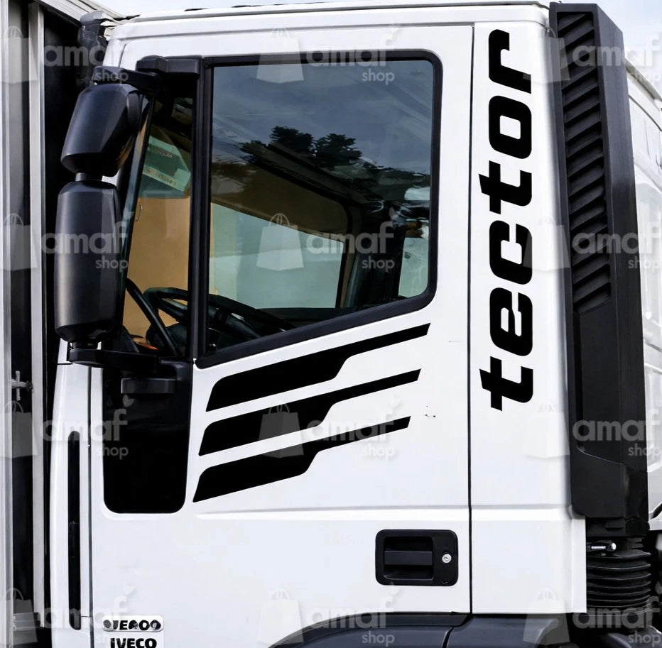 Adesivi iveco EuroCargo Tector Decalcomanie per cabina 120 e 150 LATO DX E SX