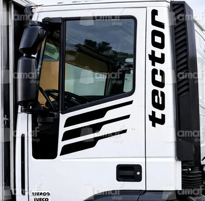 Adesivi iveco EuroCargo Tector Decalcomanie per cabina 120 e 150 LATO DX E SX