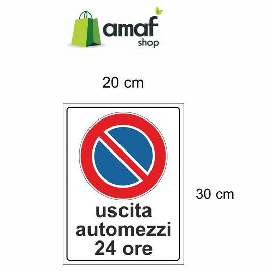 cartello USCITA AUTOMEZZI H24 20x30 per esterno RESISTENTE