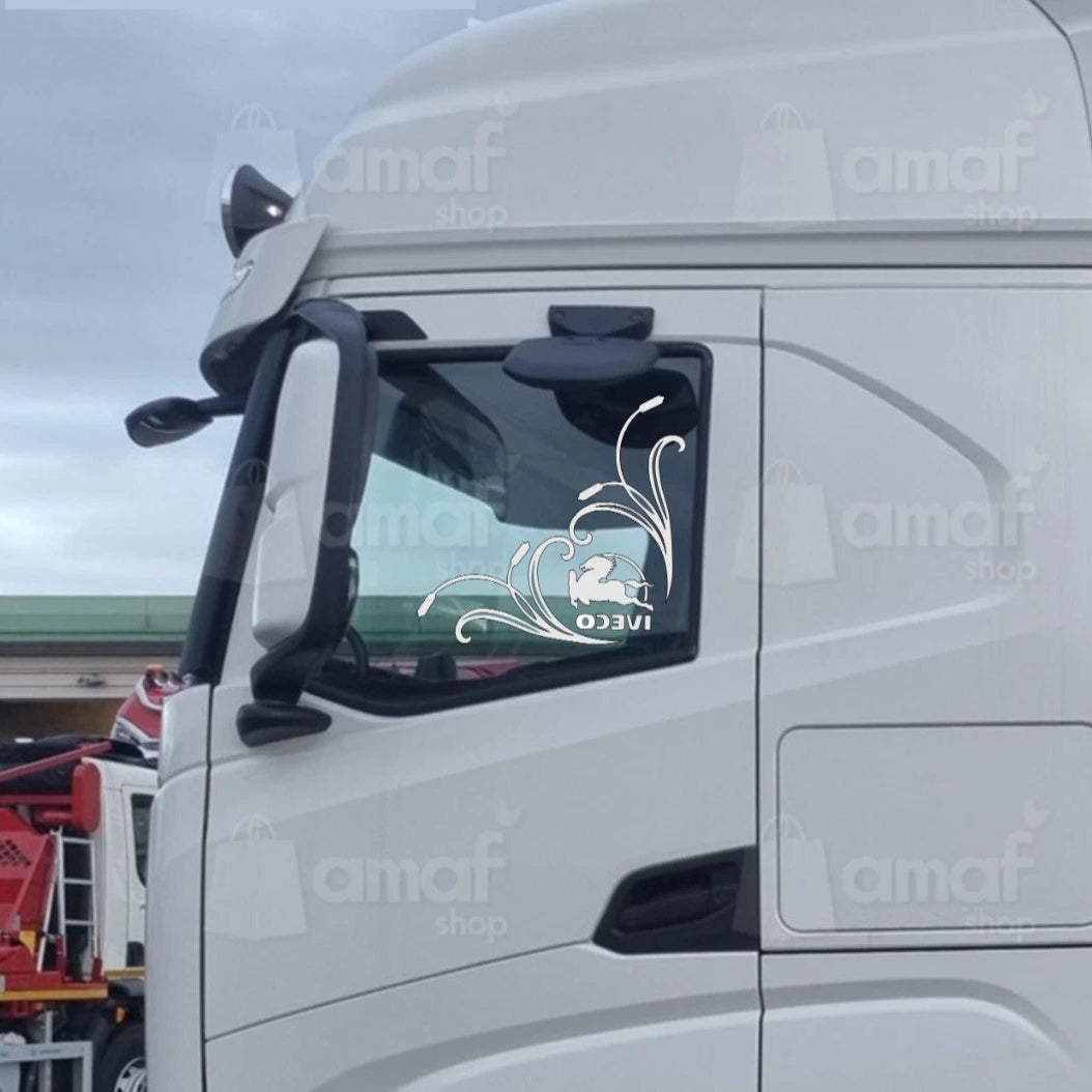 Kit 2 adesivi vetri finestrino Camion Iveco decorazioni autocarro camion