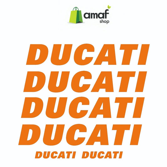 Kit 6 ADESIVI ARANCIO FLUO per SERBATOIO MOTO Scritta DUCATI STICKERS Racing